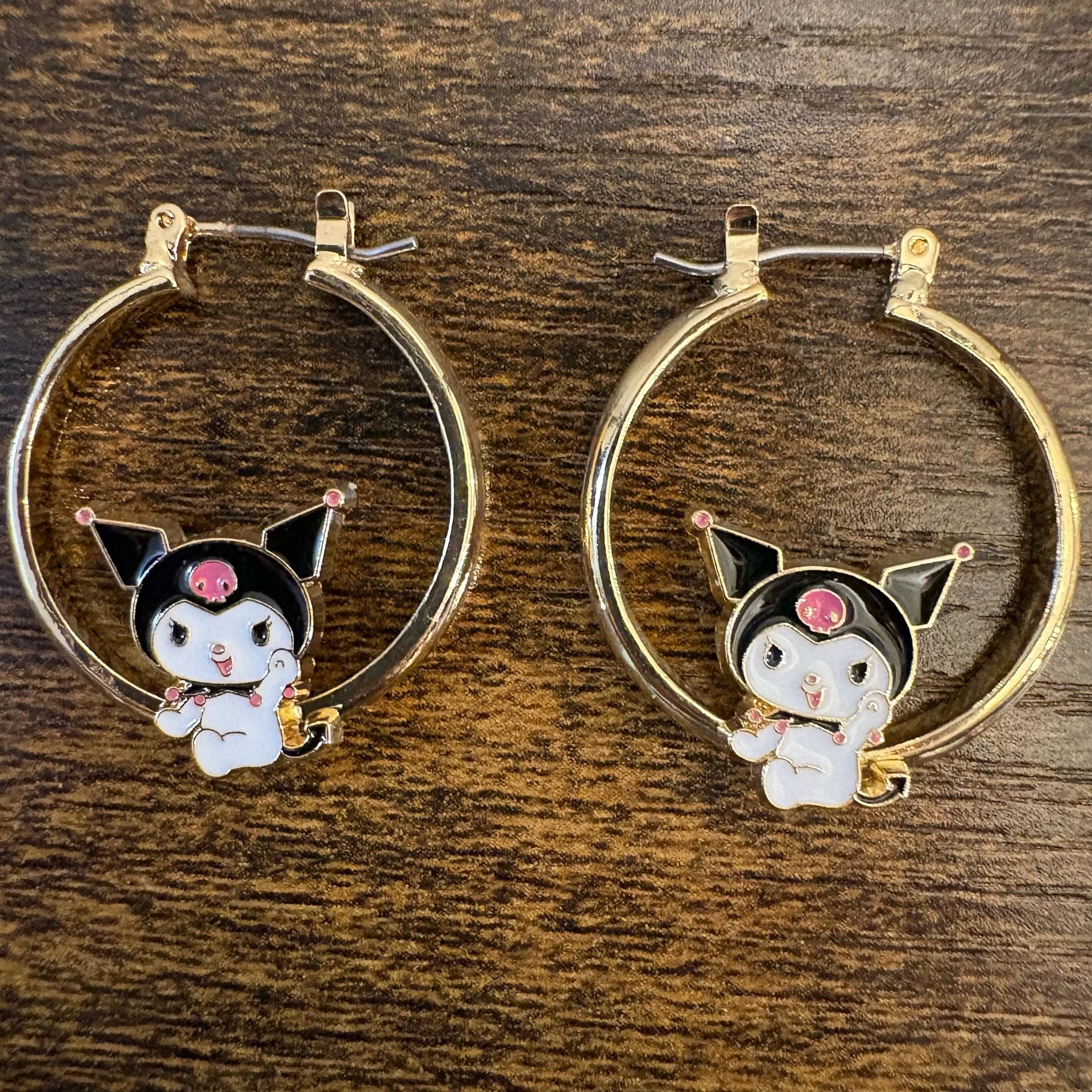 Sanrio Kuromi Gold Hoop Earrings Enamel Charm Kawaii Y2k Cute